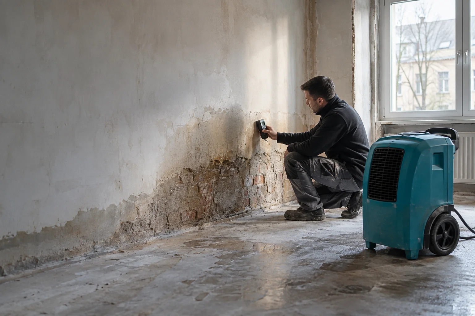 KI-Illustration einer Wasserschadensanierung